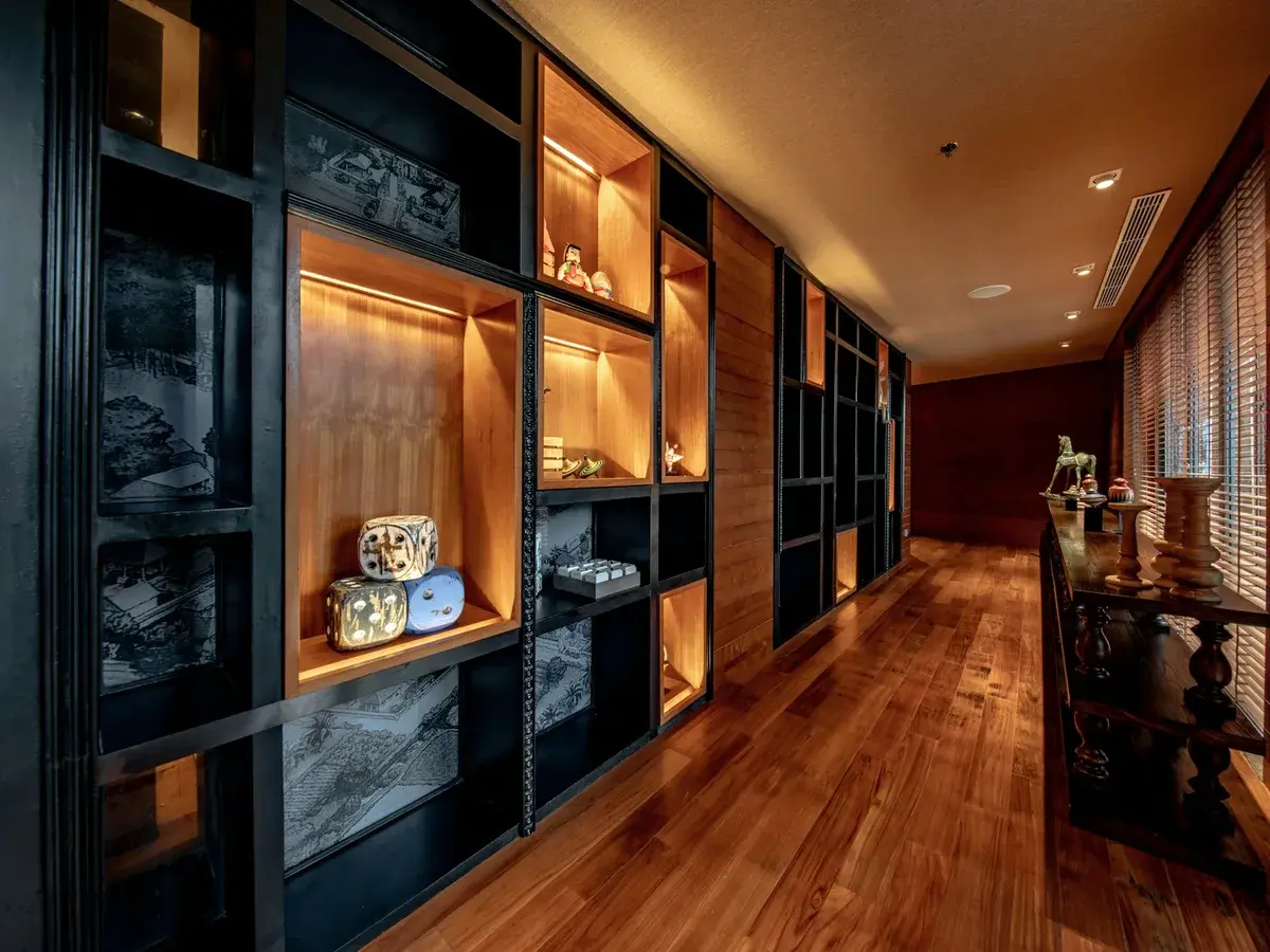Backlit walk in wardrobe finished in dark veneer in Narsingi, Hyderabad Backlit walk in wardrobe finished in dark veneer in Narsingi, Hyderabad
